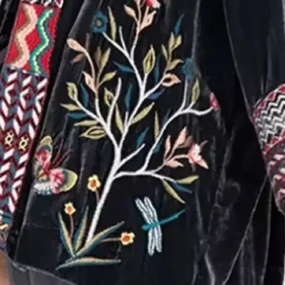 Johnny Was Gen Boho Velvet Floral Embroidered Kimono Jacket Jasper NWT